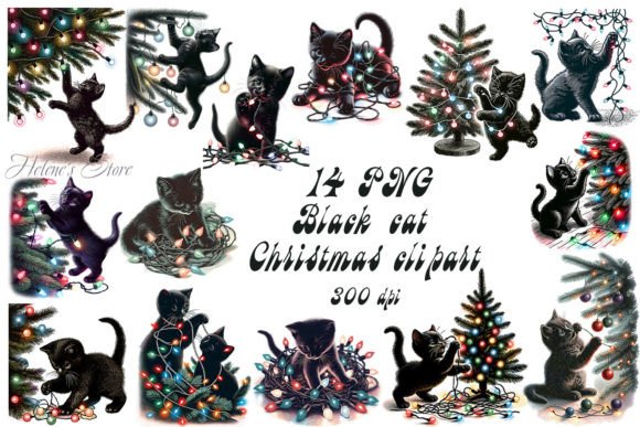 Black Cat & Christmas Tree Clipart PNG Review