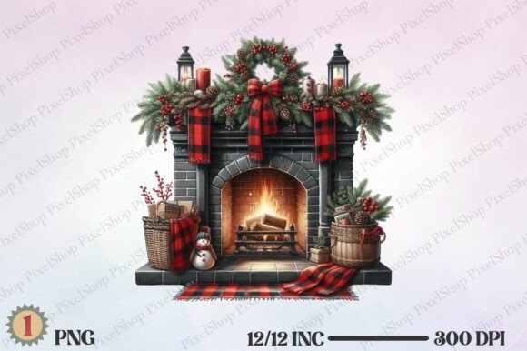 Black Red Plaid Christmas Fireplace Illustrations Review