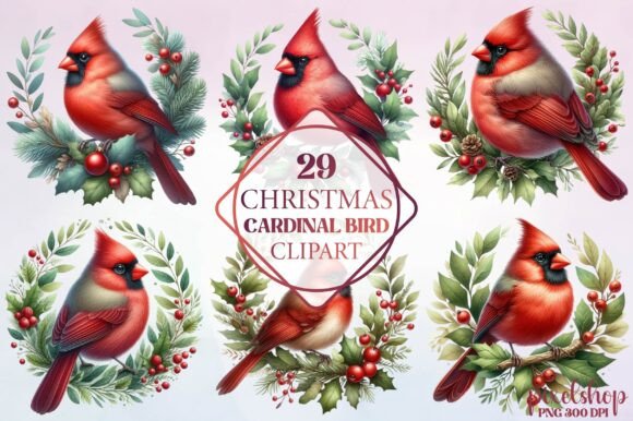 Christmas Cardinal Bird Clipart: Festive Illustrations