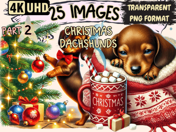 Christmas Dachshunds Clipart P2: Festive Illustrations