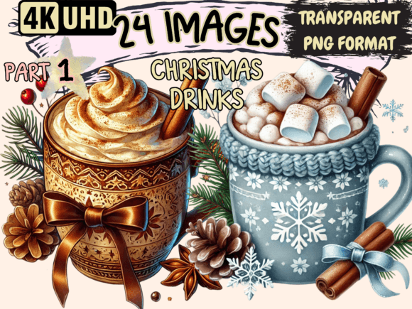 Christmas Drinks Clipart P1: Festive Illustrations
