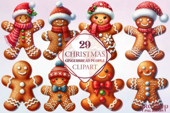 Christmas Gingerbread People Clipart: Festive Illustrations