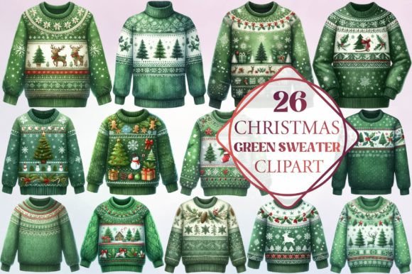 Christmas Green Sweater Clipart & Illustrations