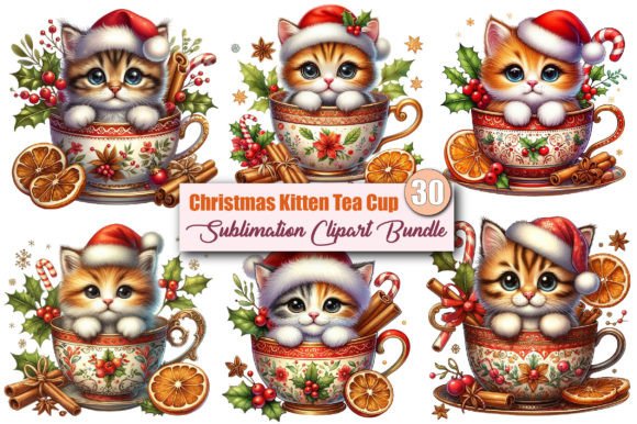 Christmas Kitten Tea Cup Illustrations Review
