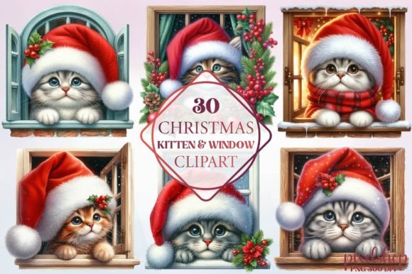 Christmas Kitten Window Clipart & Illustrations Review