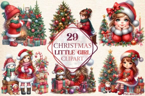 Christmas Little Girl Clipart: Illustrations for Branding