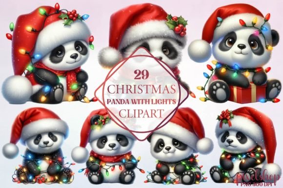 Christmas Panda with Lights Clipart & Illustrations