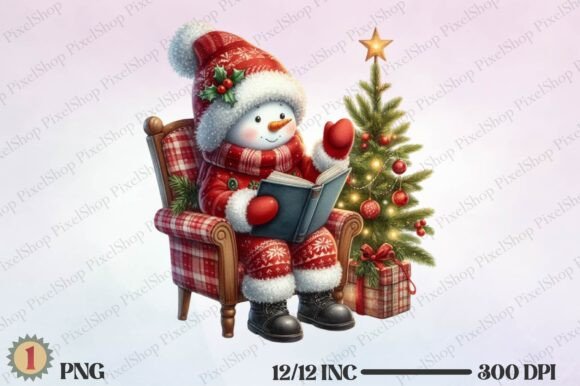 Christmas Snowman Reading Book Illustrations