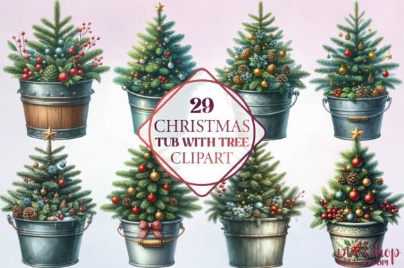 Christmas Tub with Tree Clipart: Illustrations for Blogs