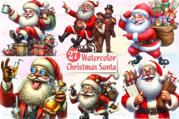 Funny Christmas Santa Clipart: Illustrations for Design