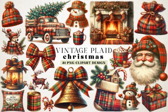 Plaid Christmas Sublimation Clipart & Illustrations