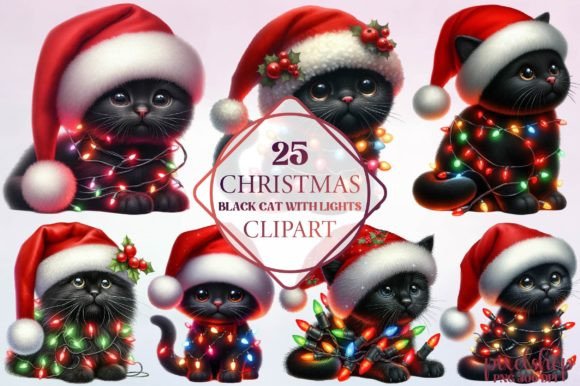 Review: Christmas Black Cat with Lights Clipart for Embroidery