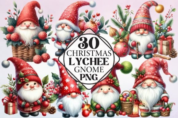 Review: Watercolor Christmas Lychee Gnome Clipart for Embroidery