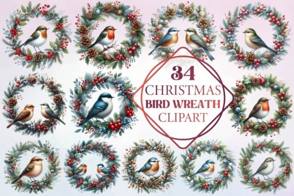 Reviewing the Watercolor Christmas Bird Wreath Clipart