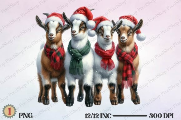 Reviewing Watercolor Christmas Goats PNG for Stitching
