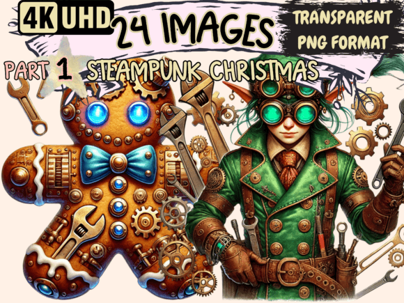 Steampunk Christmas Clipart P1: Illustrations for Festive Design