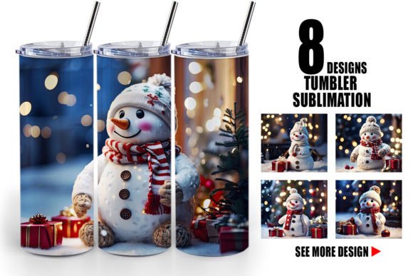 Tumbler Adorable Snowman Christmas Illustrations