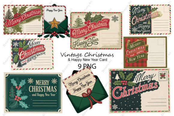 Vintage Christmas Card: Festive Illustrations