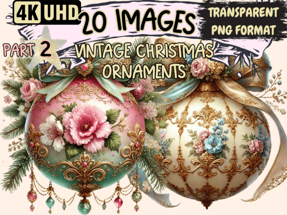 Vintage Christmas Ornaments Clipart P2 Illustrations