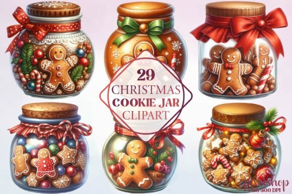 Watercolor Christmas Cookie Jar Clipart & Illustrations