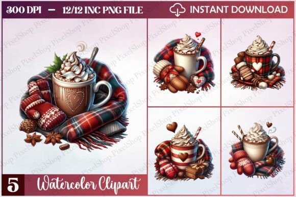 Watercolor Christmas Cozy Mug Clipart Freebies