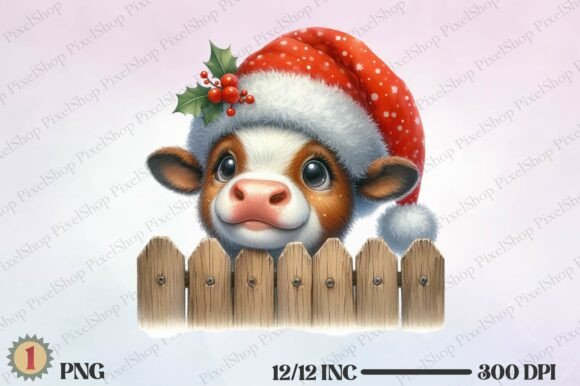 Watercolor Christmas Funny Cow PNG for Illustrations