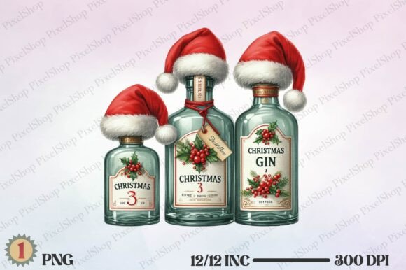 Watercolor Christmas Gin Bottle Illustrations Review