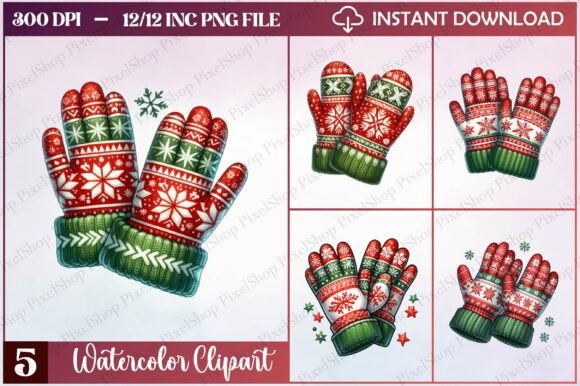 Watercolor Christmas Gloves Clipart: Freebies Review
