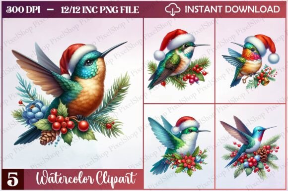 Watercolor Christmas Hummingbird Clipart Freebies