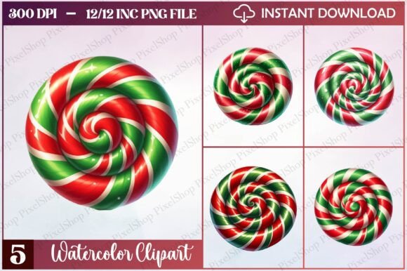 Watercolor Christmas Lollipop Clipart Freebies