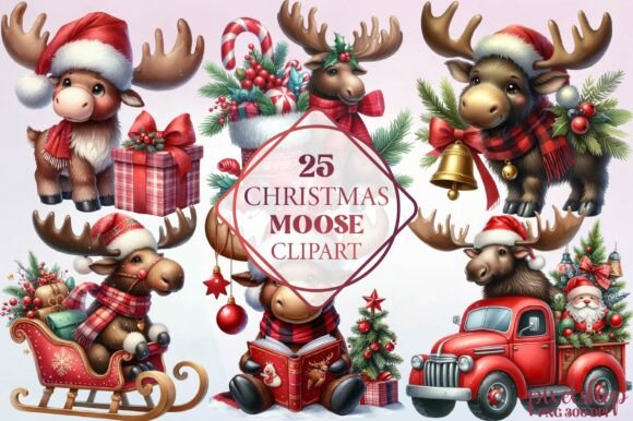Watercolor Christmas Moose Clipart Freebies Review