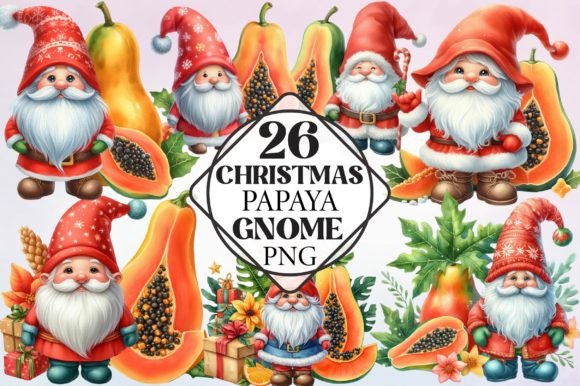 Watercolor Christmas Papaya Gnome Clipar Review