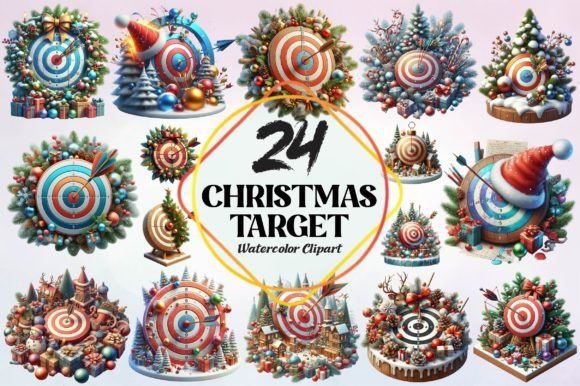 Watercolor Christmas Target Clipart: Illustrations
