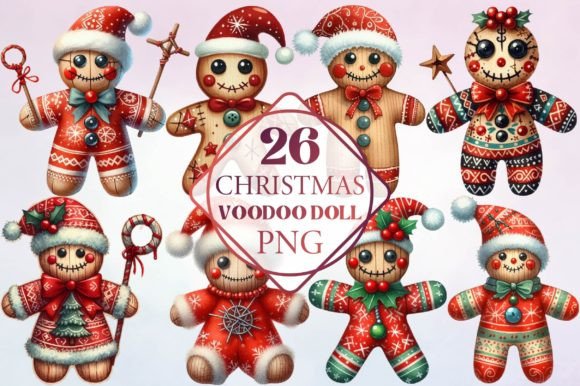 Watercolor Christmas Voodoo Doll Illustrations