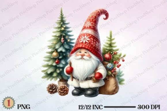 Watercolor Christmas White Gnome Illustrations Review