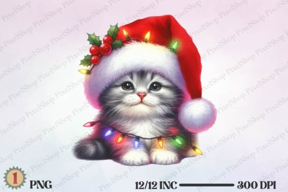 Watercolor Funny Christmas Cat Illustrations Review