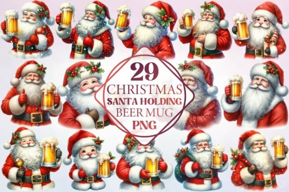 Watercolor Santa With Beer Illustrations